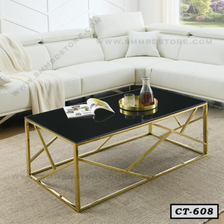 Modern Center Table with Metal & Glass for Living Room Small Space CT-608