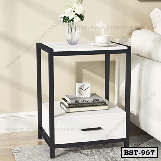 Metal Side Table with Drawer & Shelf BST-967