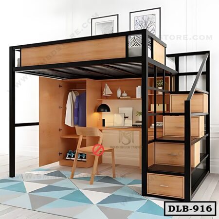 Modern Loft Bunk Bed With Desk, Wardrobe and Storage Drawer DLB-916